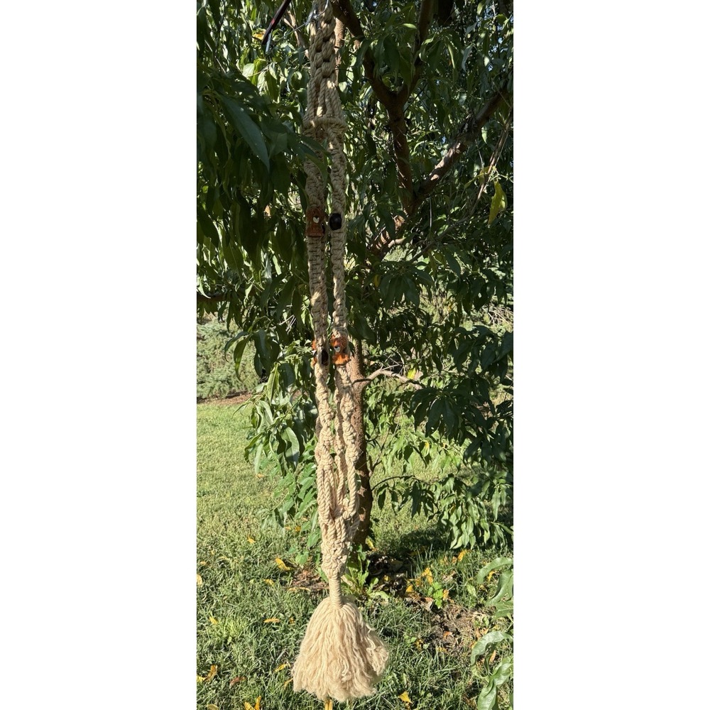 Vintage Macrame Plant Hanger Lion Mcm Animal Beads Ceramic Jungle XL  65" Rare